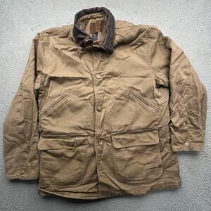 GH Bass Co Barn Chore Work Field Coat Jacket Mens Large Leather Collar Button